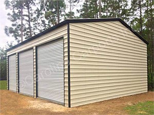 Vertical Roof Style Triple Wide Lap Sided Building